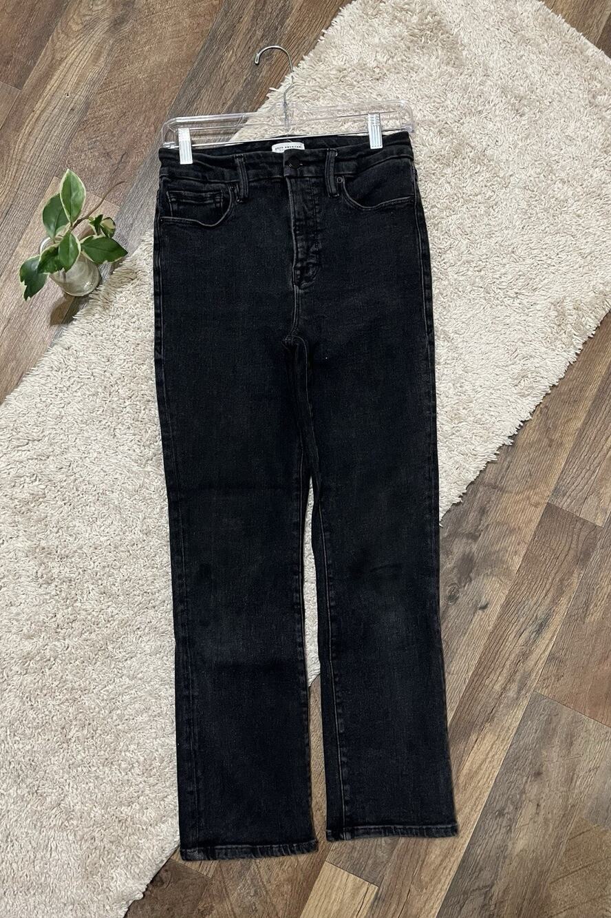 Good American Size 6/28 Black 184 Straight Leg High-Rise Jeans